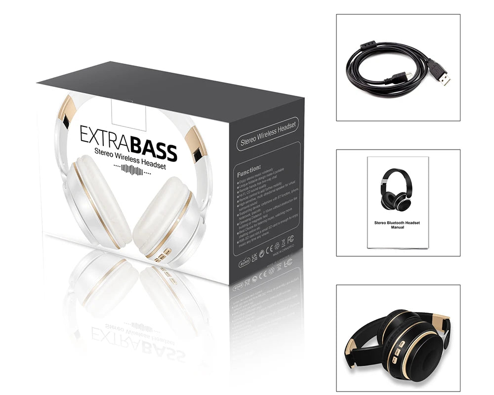 Auriculares Inalámbricos Bluetooth 2026, Auriculares Estéreo con Diadema, Soporte para Tarjeta SD y Micrófono para iPhone, Samsung y Tabletas