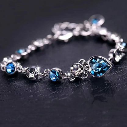 Pulsera de la suerte de Color plateado para mujer, Pulseras con dije de corazón de cristal azul para mujer, joyería fina de compromiso para boda y novia