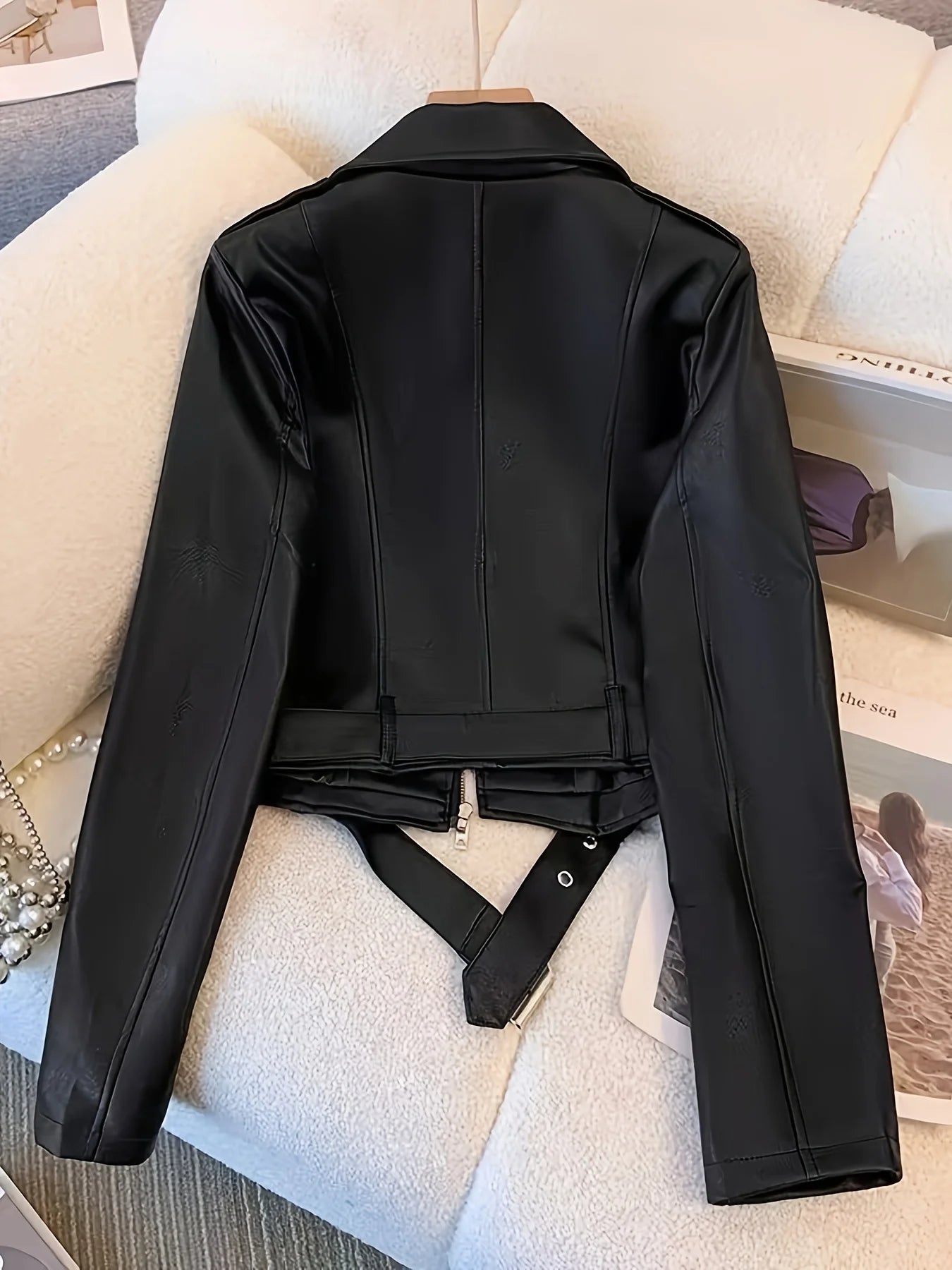 Women's Spring and Autumn American Retro Short PU Motorcycle Slim Leather Jacket