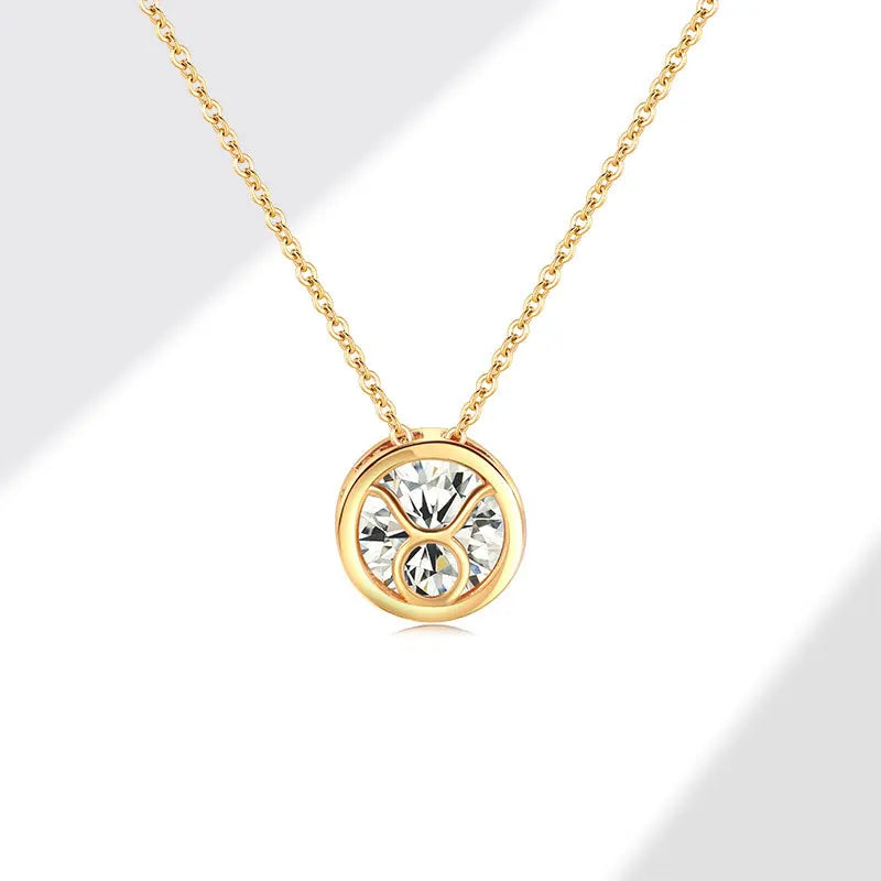 Retro Double-Sided Hollow 12 Constellation Pendant Necklaces for Women, Crystal Rhinestone Birthstone Zodiac Sign Choker