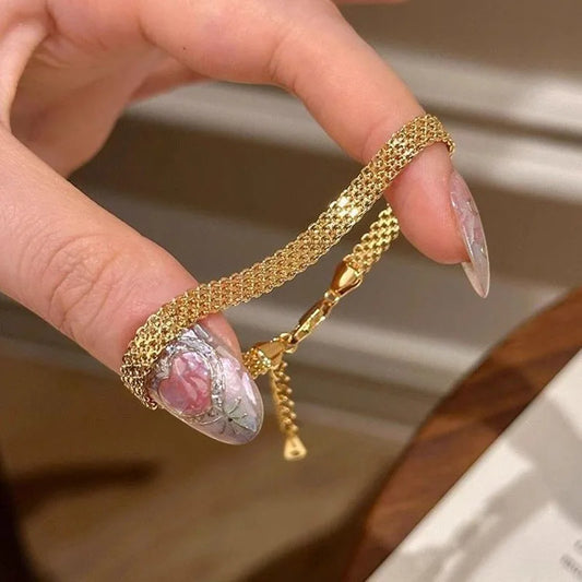 Stainless Steel Watchband Bracelets, Vintage Woven Strap Bracelet for Women, Simple Everyday Wear Versatile High-end Jewelry.
