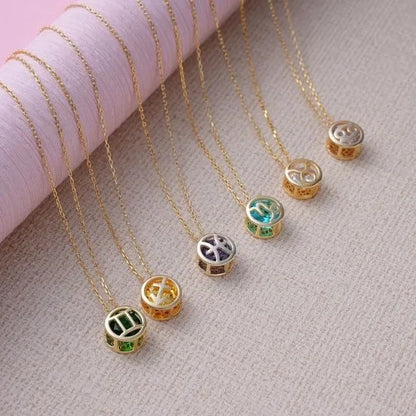 Retro Double-Sided Hollow 12 Constellation Pendant Necklaces for Women, Crystal Rhinestone Birthstone Zodiac Sign Choker
