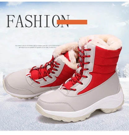 Botas de mujer, botas de tacón impermeables para invierno, botines de plataforma Tren, zapatos de nieve para mantener el calor, botas cortas de felpa para exteriores