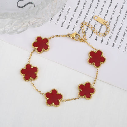 Pulsera clásica de acero inoxidable para mujer, brazalete ajustable de cinco flores, joyería de fiesta a la moda.