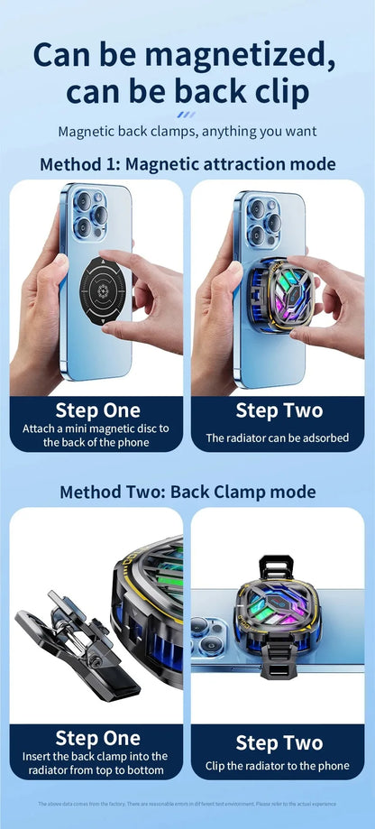 X76 2 en 1 ventilador de refrigeración de radiador móvil magnético 3 velocidades RGB para juego de teléfono PUBG iPhone Samsung Huawei