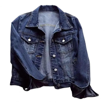 Women's denim jacket, single-breasted chest flap jacket, slim fit long sleeve short coat, retro women's denim jackets, outerwear