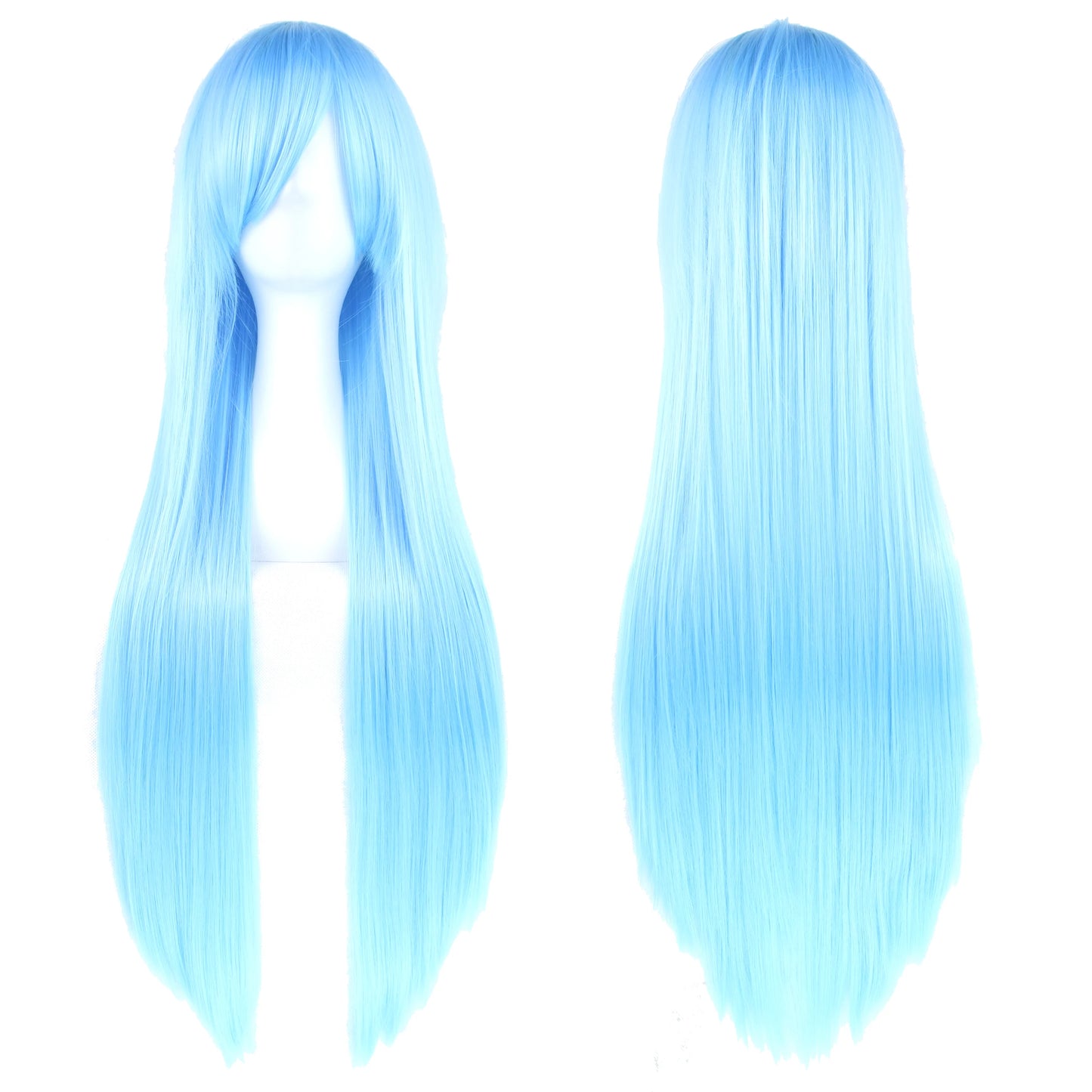 Soowee 80cm Synthetic Hair Wigs, White and Purple Cosplay Wigs, Black Straight Hair Wig for Party, Women's Wig.