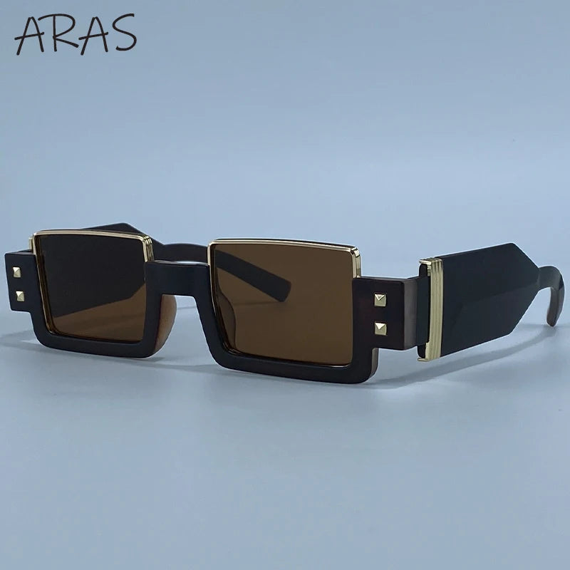 Punk Y2K 2026 Square Luxury Brand Sunglasses, Retro Steampunk Sunglasses for Women, Outdoor UV400 Sunglasses