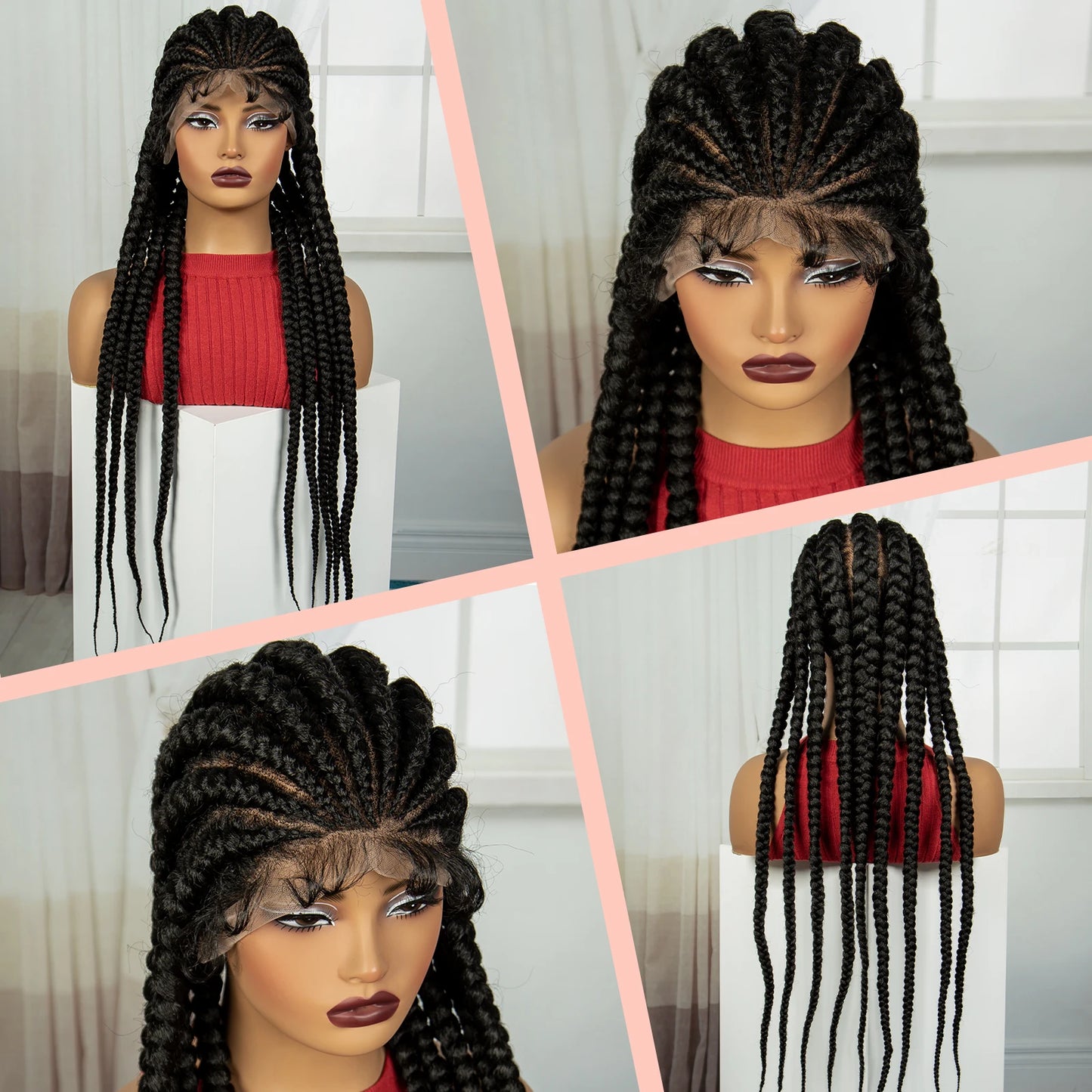 Pelucas trenzadas Cornrow de 32 pulgadas, peluca con trenzas de encaje sintético completo con pelo de bebé, peluca de encaje trenzado sin nudos Frontal para mujeres negras