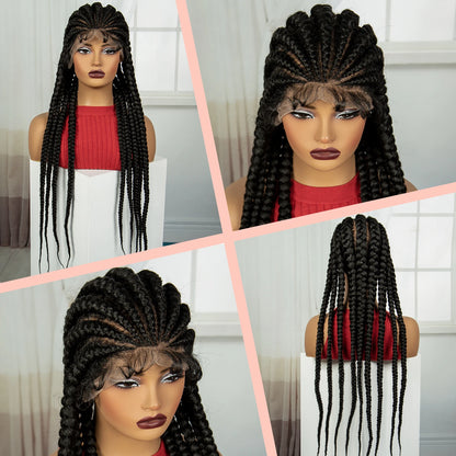 Pelucas trenzadas Cornrow de 32 pulgadas, peluca con trenzas de encaje sintético completo con pelo de bebé, peluca de encaje trenzado sin nudos Frontal para mujeres negras