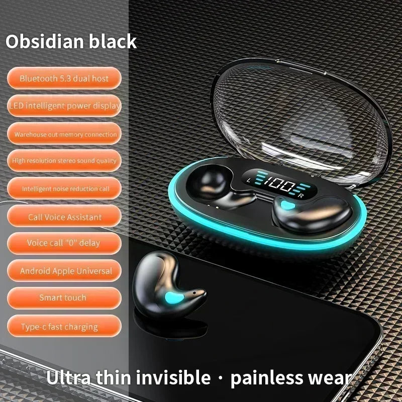 X55 Sleep Headphones, Mini Wireless Earbuds for Work, TWS Bluetooth Stereo Hidden Headphones with Mic, HD Call, Waterproof