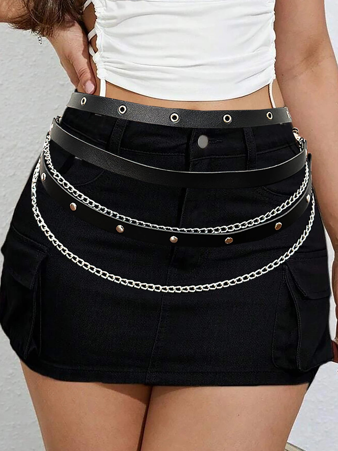 Cinturón de Cuero PU Ajustable para Mujer, Cadena Corporal Sexy, Arnés de Cintura, Cadena de Vientre Gótica, Accesorio de Joyería para Festivales para Chicas.