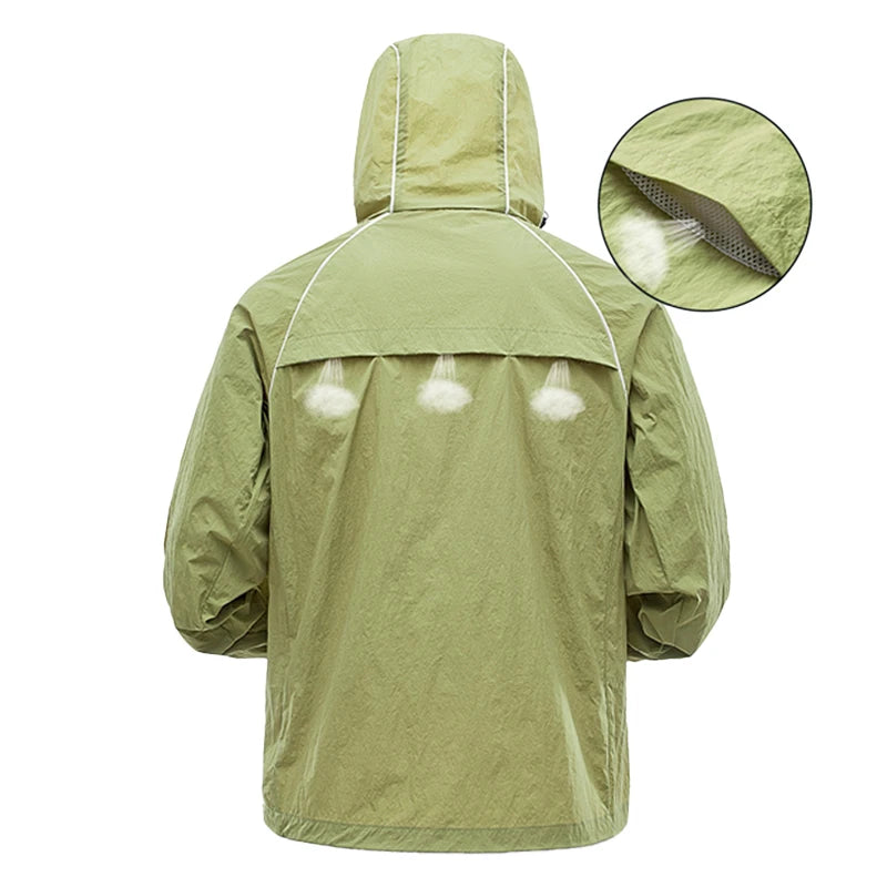 EUMERGX Waterproof Jacket for Men and Women, Windbreaker with Sun Protection for Fishing, Climbing, Hiking, Lightweight Rain Coat, Unisex, for Summer