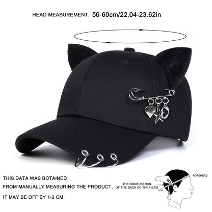 Gorra de Béisbol Unisex con Orejas de Gato, Ajustable, Casual, para Primavera y Otoño, Protección Solar, Gorra Deportiva