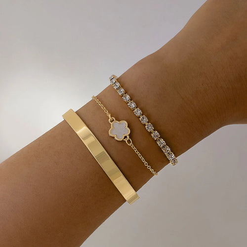 3 unids/set Bohemia minimalismo Metal Rhinestone cadena pulsera conjunto para mujer brazalete de Metal Color oro joyería regalos