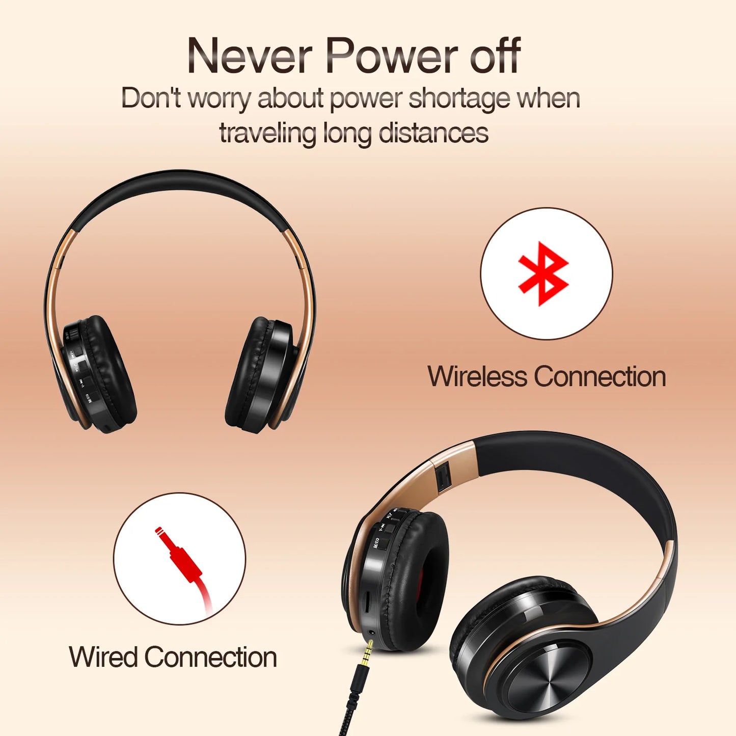 Regalo para Mujer Auriculares inalámbricos dorados Auriculares Bluetooth Auriculares estéreo Juego con micrófono incorporado con universal para Android e iOS