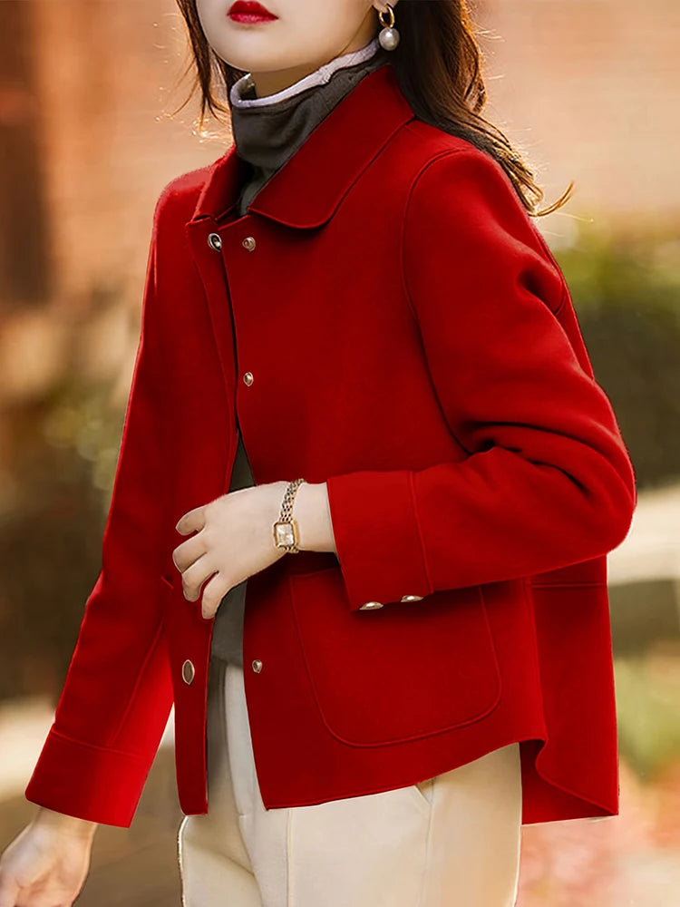 Abrigos de lana cortos lisos clásicos para mujer Otoño Invierno ropa cálida para mujer abotonada abrigo femenino trajes nuevos en prendas de vestir exteriores