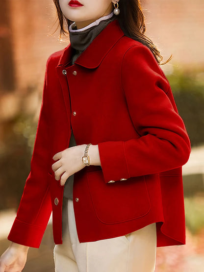 Abrigos de lana cortos lisos clásicos para mujer Otoño Invierno ropa cálida para mujer abotonada abrigo femenino trajes nuevos en prendas de vestir exteriores