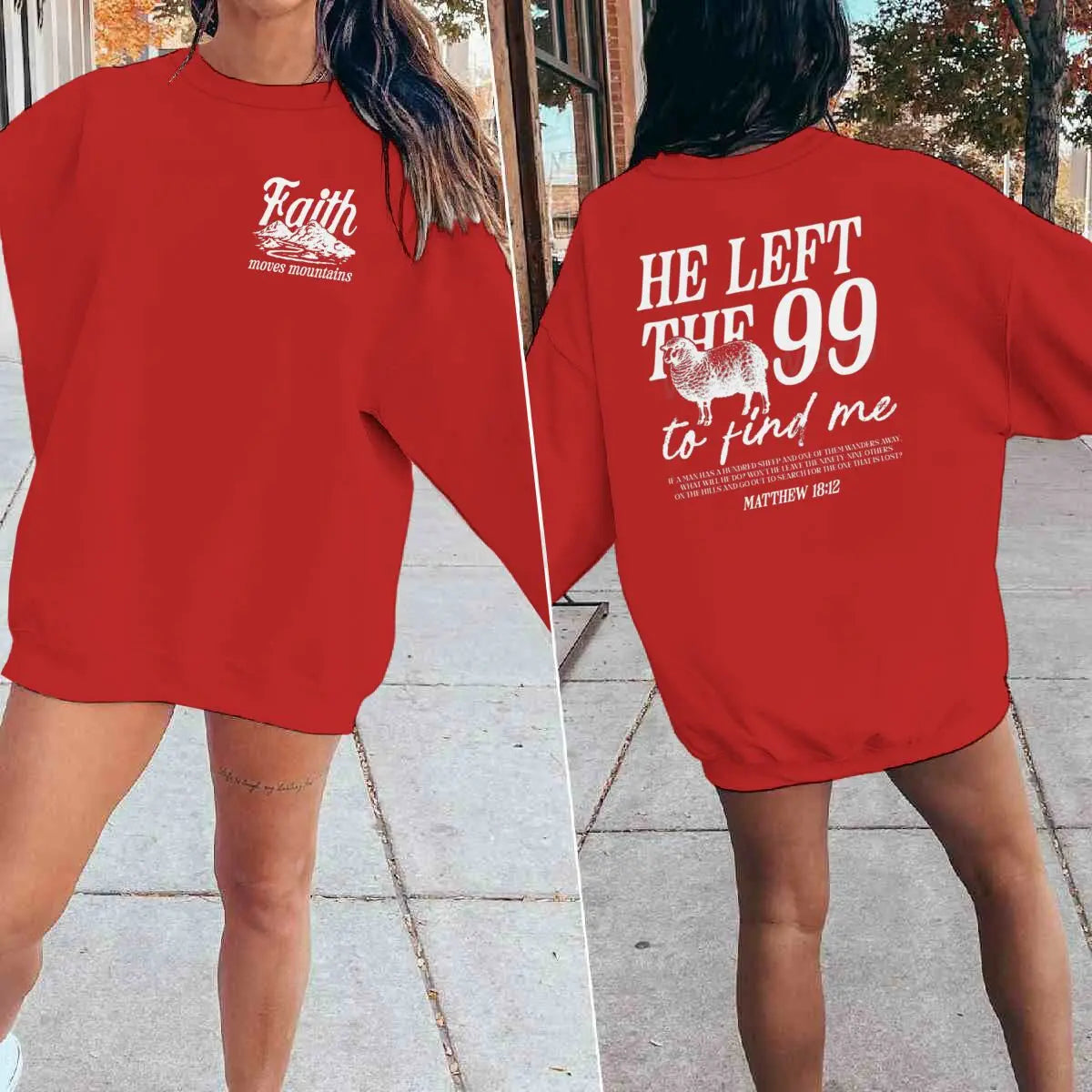 Religious design sweatshirts for men and women, with the phrase 'He left the 99 to find me', graphic pullover, religious faith gift for Christians, round neck top.
