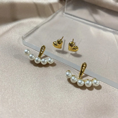 Pendientes coreanos de Metal en forma de corazón, pendientes colgantes en la espalda con perlas de cola de pez para mujeres y niñas, regalo de joyería elegante de cristal 2024