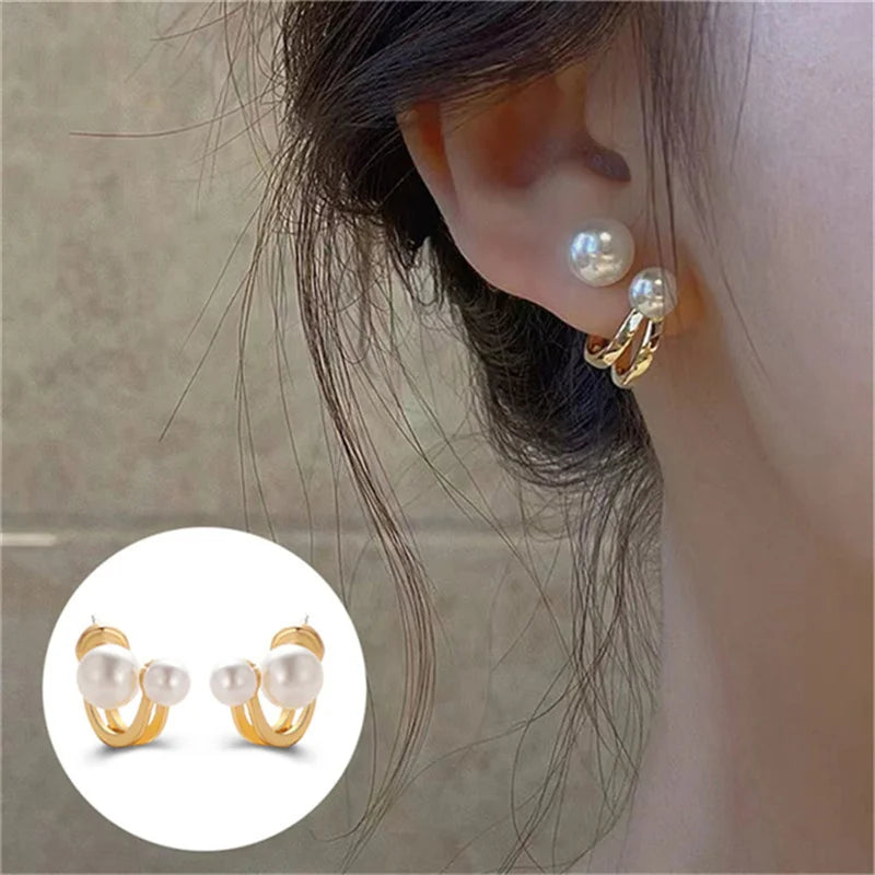 Pendientes coreanos de Metal en forma de corazón, pendientes colgantes en la espalda con perlas de cola de pez para mujeres y niñas, regalo de joyería elegante de cristal 2024