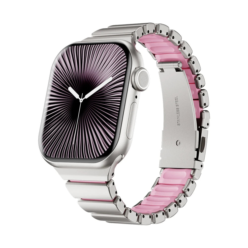 Correa de Acero Inoxidable para Apple Watch Series 10 11 42mm, Correa de Goma para Mujer para Iwatch 9 8 7 41mm 6 5 4 3 2 1 40mm 38mm