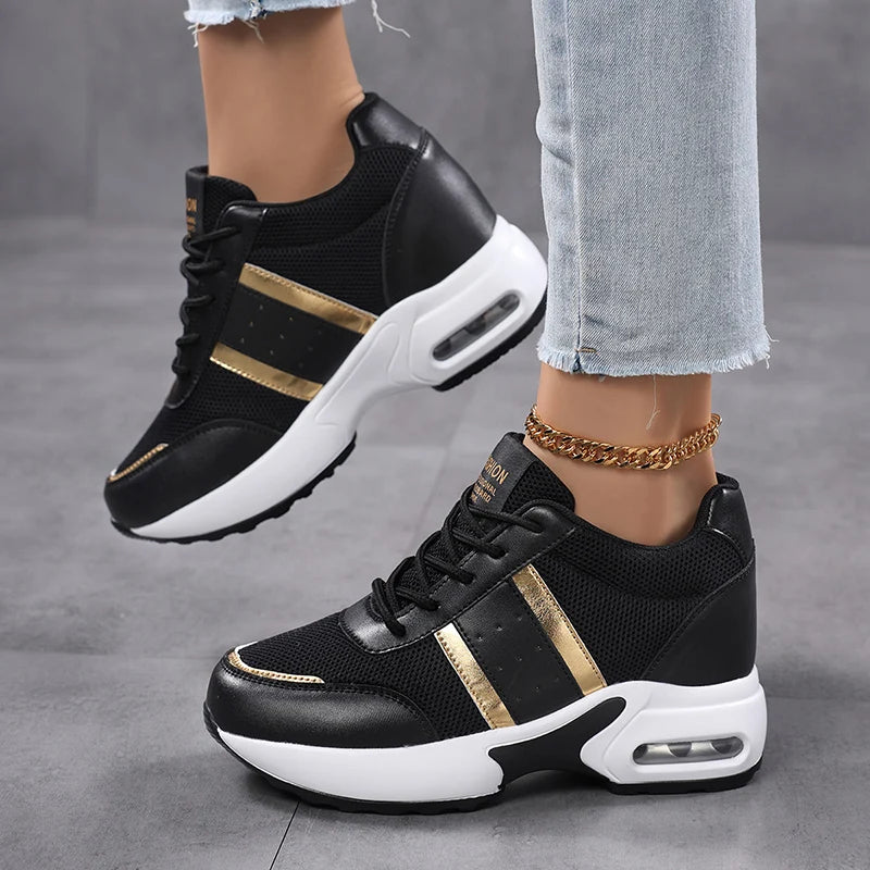 Fashion Platform Women's Shoes, Invisible Height Increasing Casual Shoes, Breathable Air Cushion Walking Travel Shoes