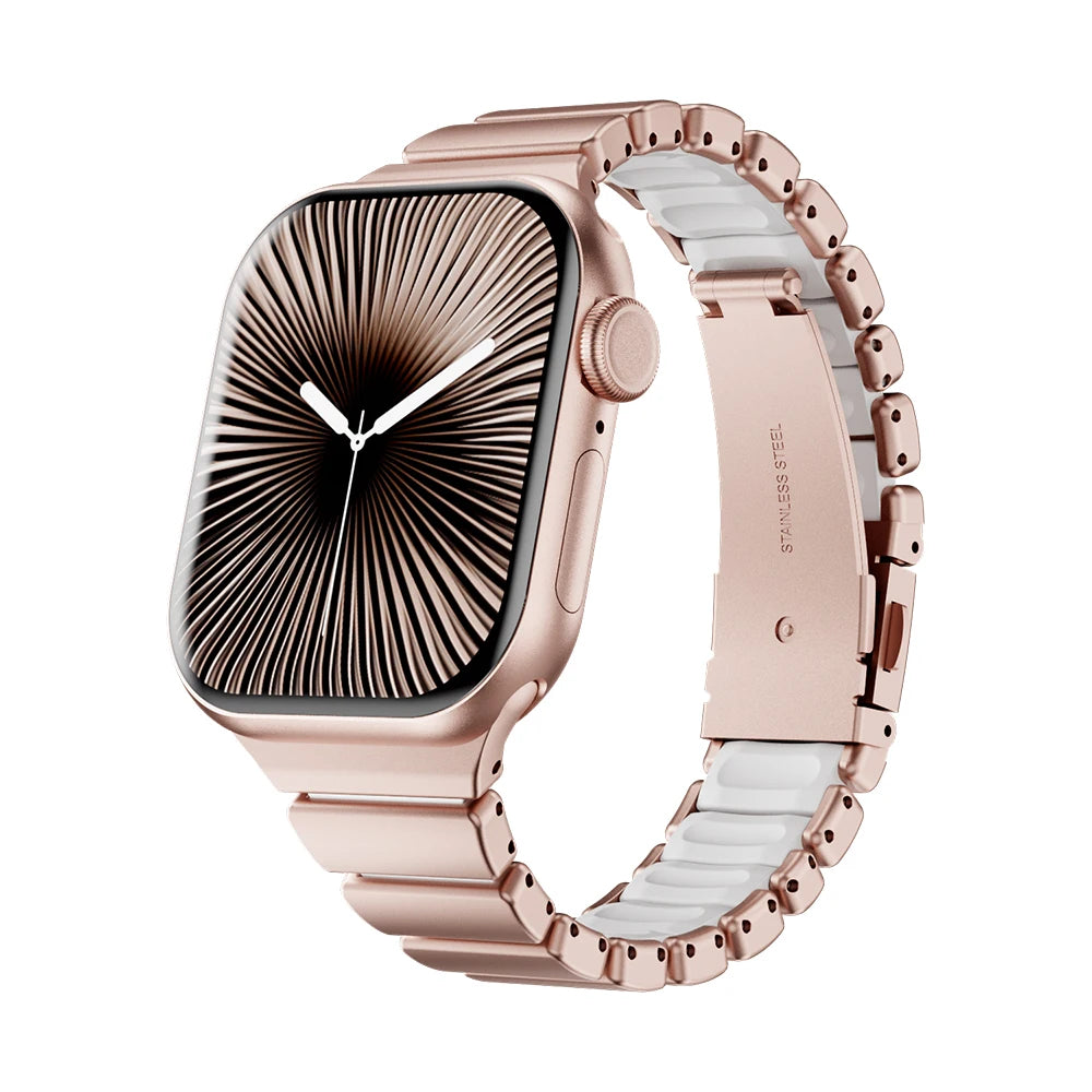 Correa de Acero Inoxidable para Apple Watch Series 10 11 42mm, Correa de Goma para Mujer para Iwatch 9 8 7 41mm 6 5 4 3 2 1 40mm 38mm