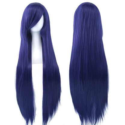 Soowee 80cm Synthetic Hair Wigs, White and Purple Cosplay Wigs, Black Straight Hair Wig for Party, Women's Wig.