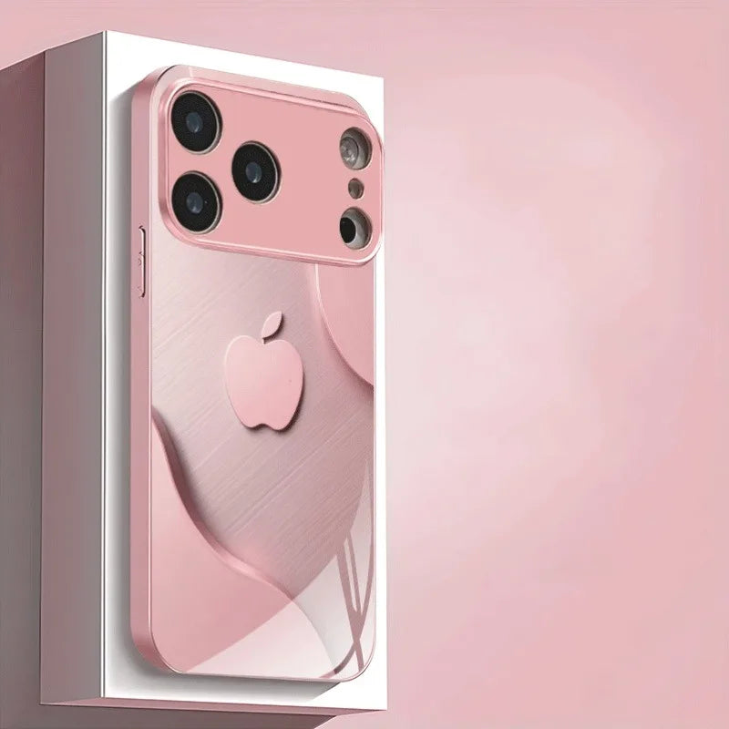 Funda de teléfono de cristal con pintura metálica, color rosa claro de lujo, para iPhone 17 16 15 14 13 12 11 Pro Max Plus 17Air 16E