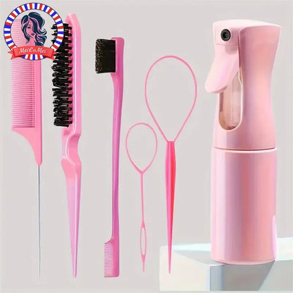 6 unids/set de cepillos para el cabello, botella con pulverizador para peluquería, bucle para trenzado de cabello, peine de cola de rata, cepillo para el cabello con Control de bordes Brsuh
