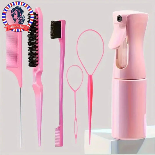6pcs/set hair brush set, hair salon spray bottle, hair braiding loop, rat tail comb, edge control brush