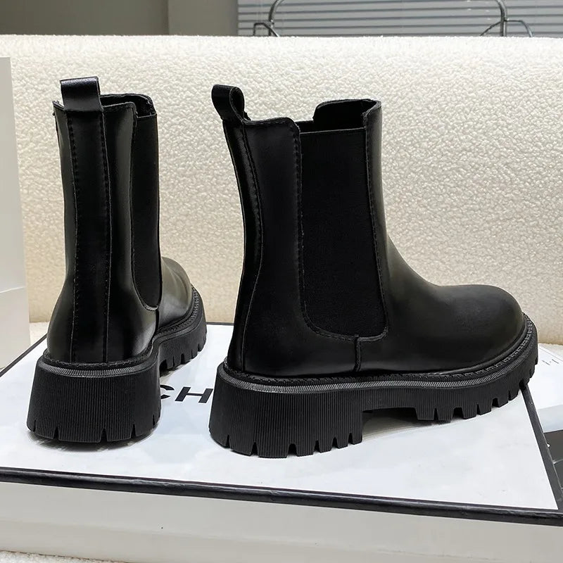 Botas Chelsea, nuevos zapatos de invierno de suela gruesa para mujer, botas cortas de suela gruesa a la moda de otoño para mujer