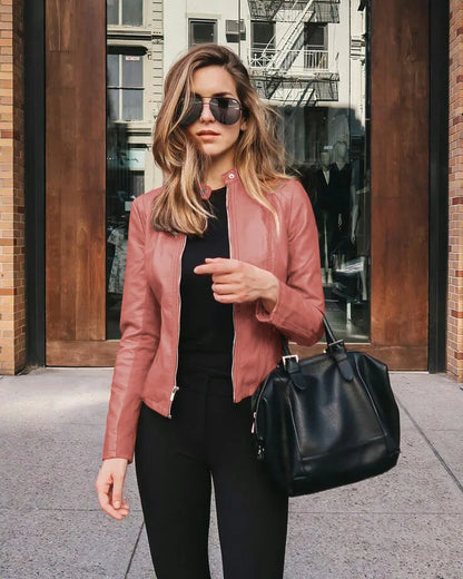 2025 Women's Cycling Coat, PU Leather Apparel, Zipper Suit, Fashionable Thin Short Female Jacket for Autumn and Winter