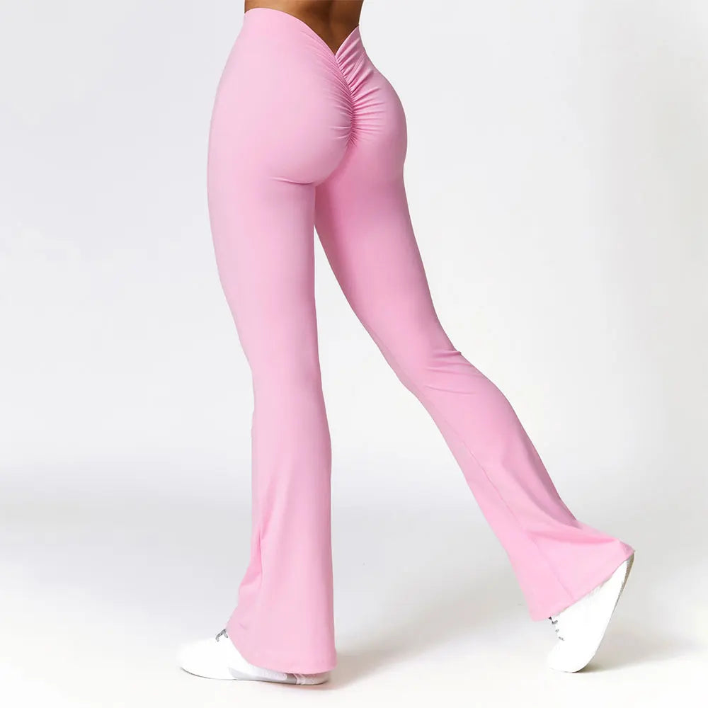 Women's V-shaped Yoga Pants, Flared Leggings, High-Waisted Wide-Leg Pants, Sports Flared Pants for Gym and Fitness, Dance Pants.
