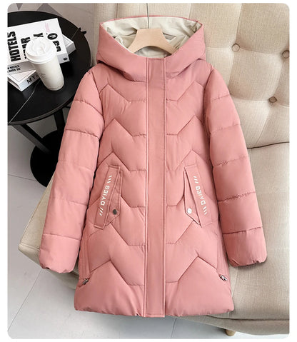 Chaqueta de plumón de longitud media para mujer, de alta gama, gruesa, cálida y elegante, estilo coreano, para el invierno, c...