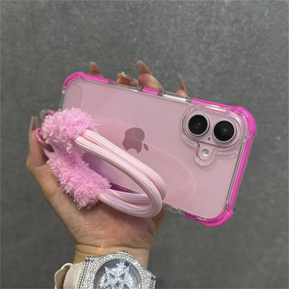 Armadura de parachoques híbrida transparente con correa para la muñeca para iPhone 15 11 12 13 14 16 Pro Max Plus X XS XR cubierta de bolsa de aire a prueba de golpes.