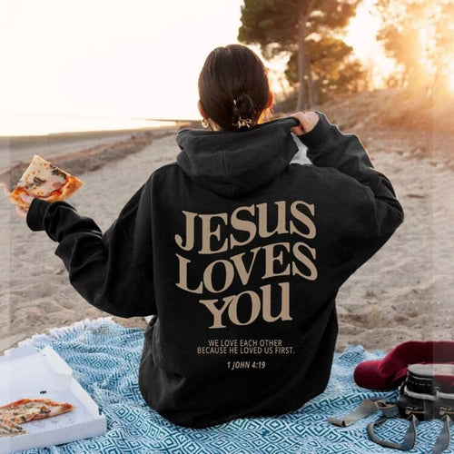 Sudadera con capucha con estampado de Jesús Loves You para mujer, suéter con capucha Vintage de Hip Hop, Tops de moda, Top estético