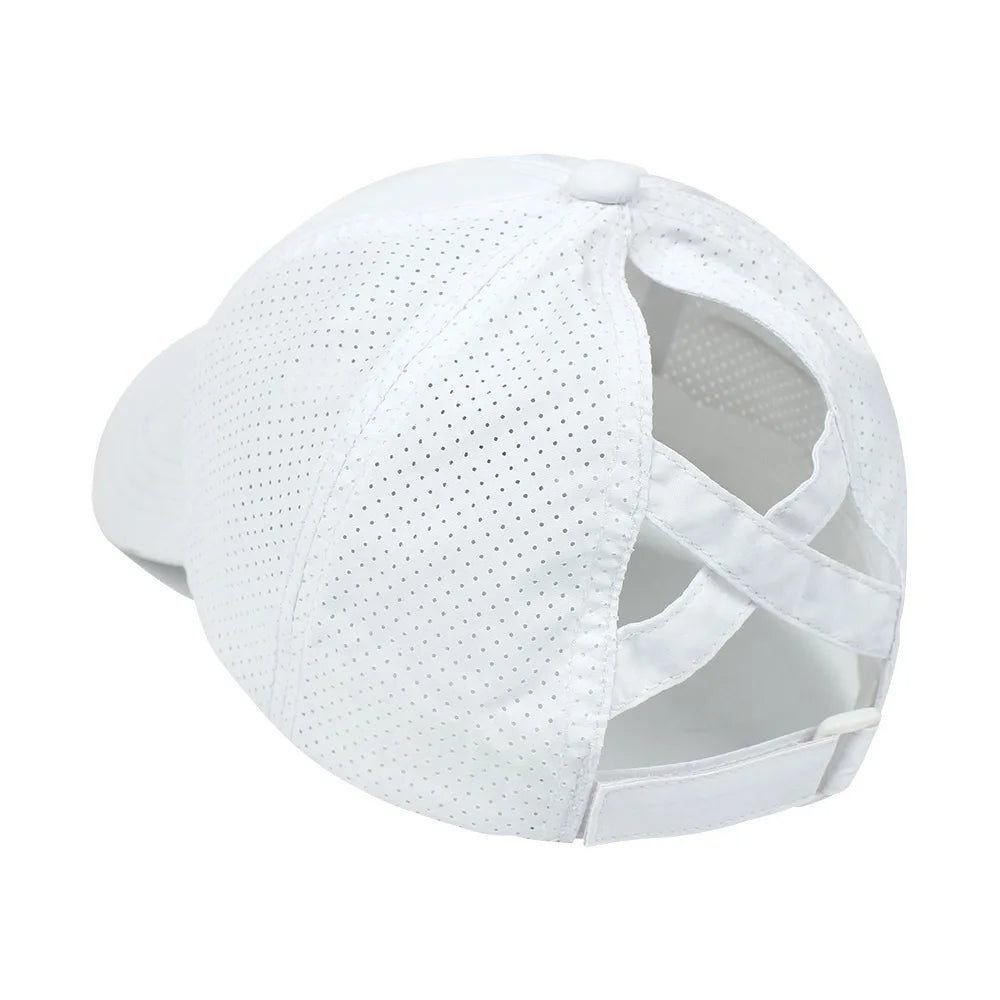 Gorra de béisbol de Color liso para mujer, sombrero de cola de caballo cruzada, malla de secado rápido, visera, Verano