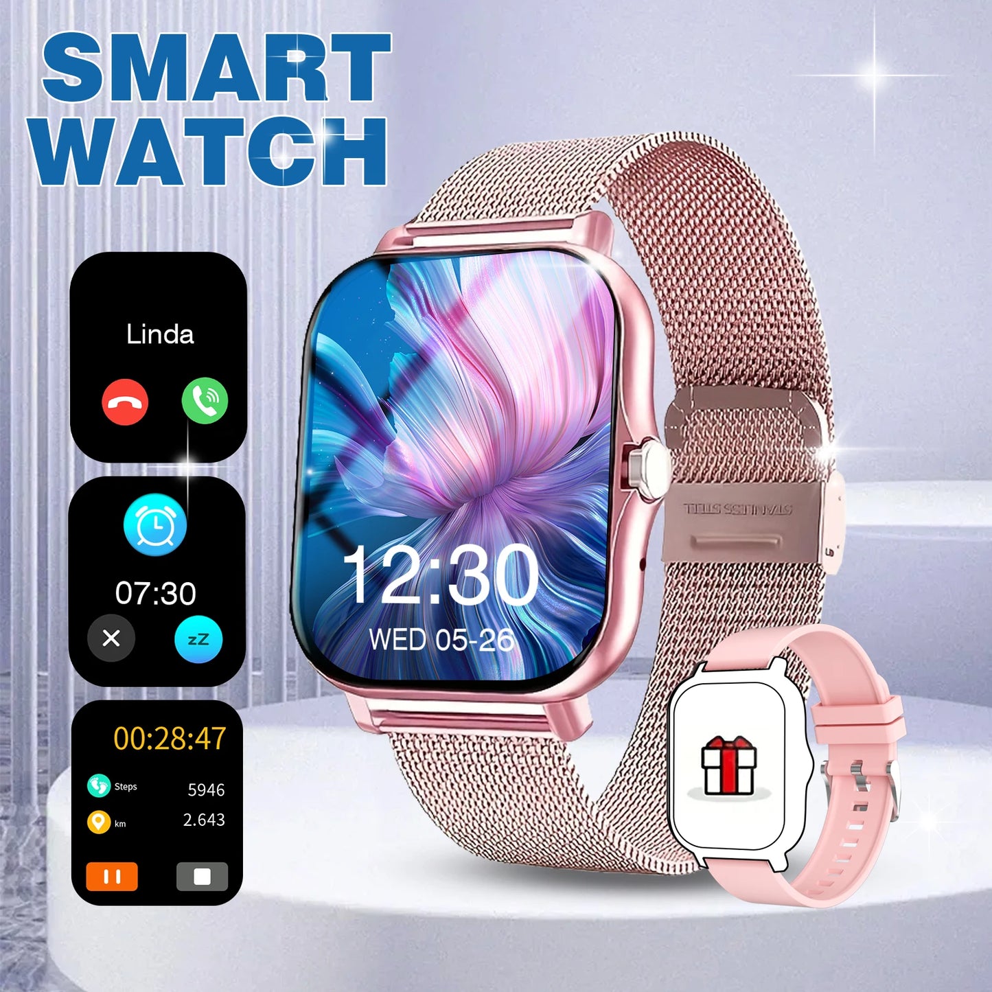 Reloj inteligente Reloj inteligente deportivo multifuncional, llamadas inalámbricas, esferas de reloj personalizadas, control de música
