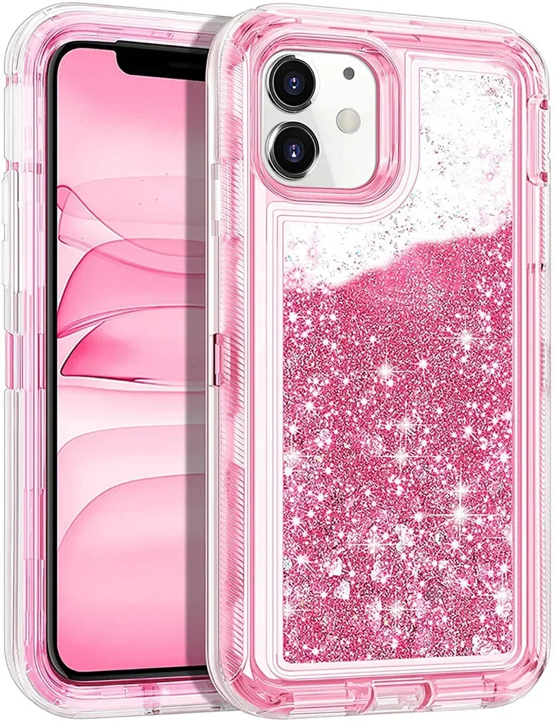 Luxury Dynamic Glitter Quicksand Case for iPhone 17 16 15 14 13 Pro Max X XSMAX XR SE 6 7 8 Plus, Heavy Shockproof Phone Cover