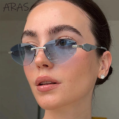Gafas de Y2K Punk sin montura de ojo de gato, gafas 2026 de diseño de lujo irregulares sin marco, gafas de mujer, gafas de fiesta de moda