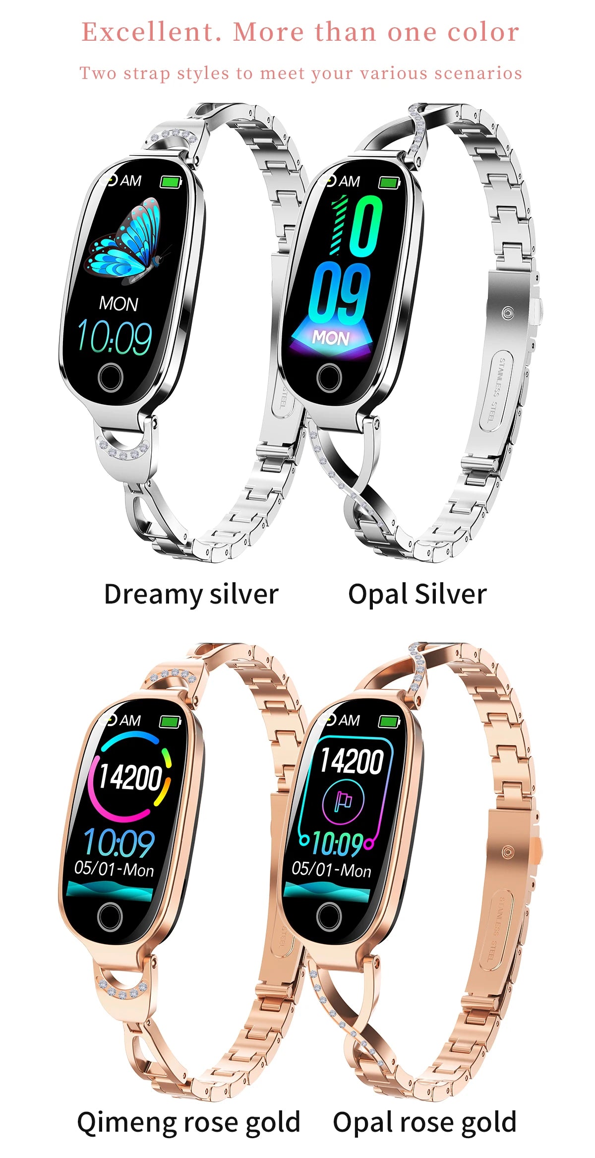 Reloj inteligente de moda para mujer con correa de caja de Metal llamadas Bluetooth recordatorio Menstrual femenino Monitor de presión arterial y frecuencia cardíaca