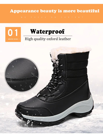 Botas de mujer, botas de tacón impermeables para invierno, botines de plataforma Tren, zapatos de nieve para mantener el calor, botas cortas de felpa para exteriores