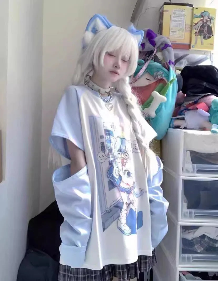 Ropa japonesa para mujer con mangas extraíbles, camisetas de manga corta y larga, ropa femenina de los años 2026