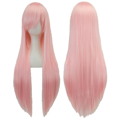 Soowee 80cm Synthetic Hair Wigs, White and Purple Cosplay Wigs, Black Straight Hair Wig for Party, Women's Wig.