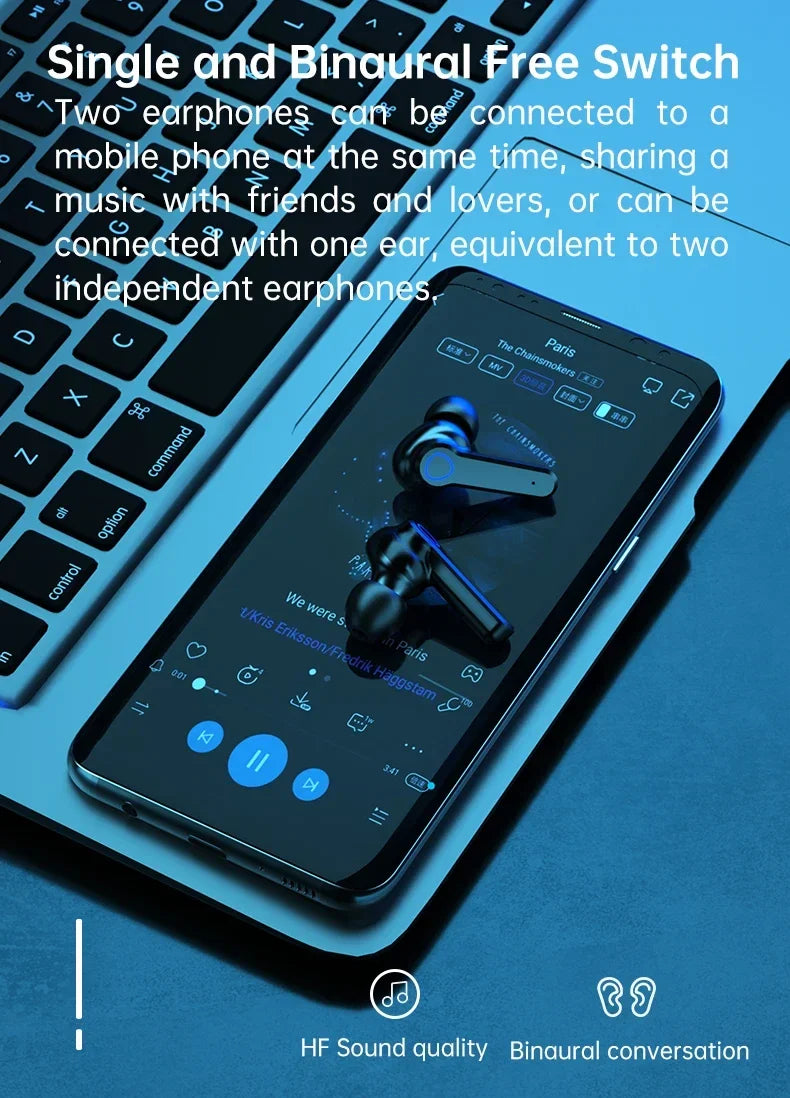 M19 TWS Headphones, Smart Touch Control, Wireless, Bluetooth-compatible Earbuds, Waterproof LED Display with Microphone