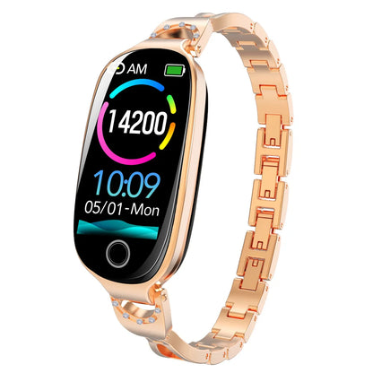 Reloj inteligente de moda para mujer con correa de caja de Metal llamadas Bluetooth recordatorio Menstrual femenino Monitor de presión arterial y frecuencia cardíaca
