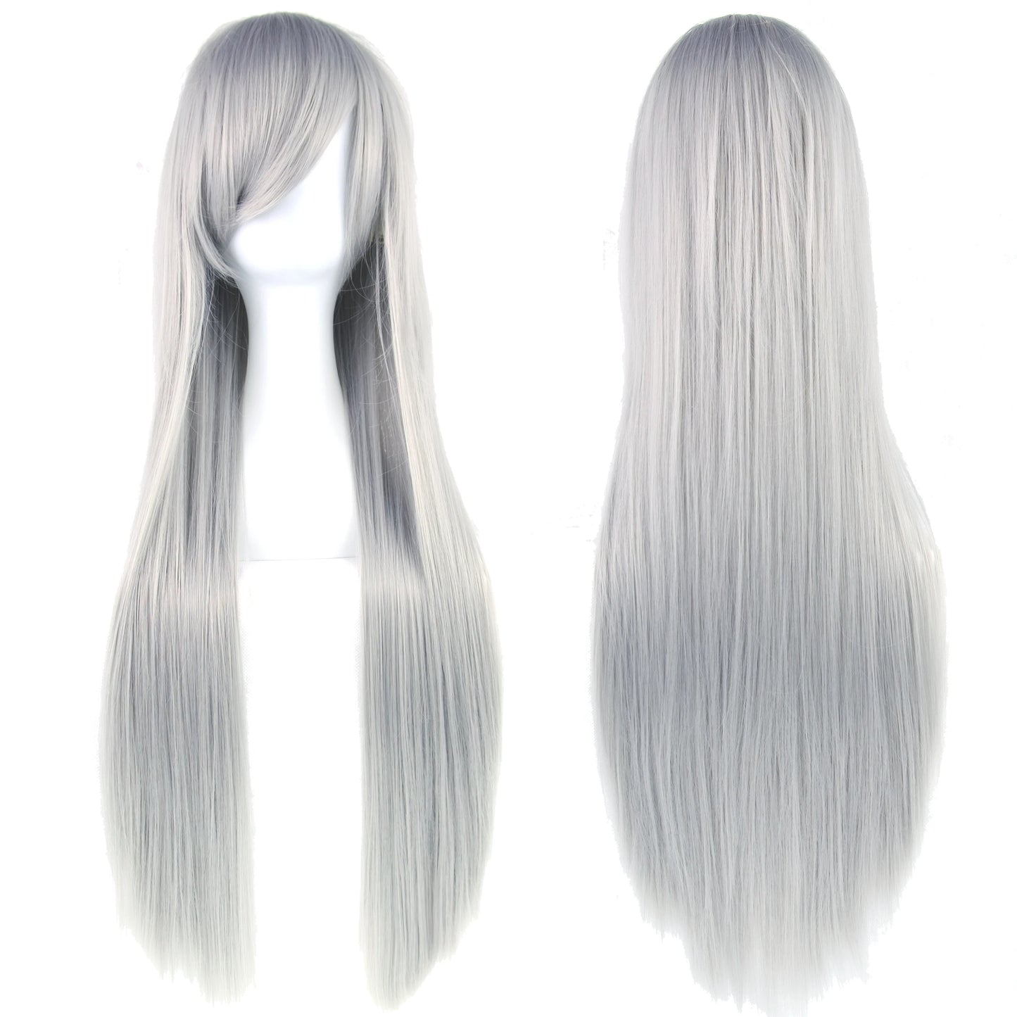 Soowee 80cm Synthetic Hair Wigs, White and Purple Cosplay Wigs, Black Straight Hair Wig for Party, Women's Wig.