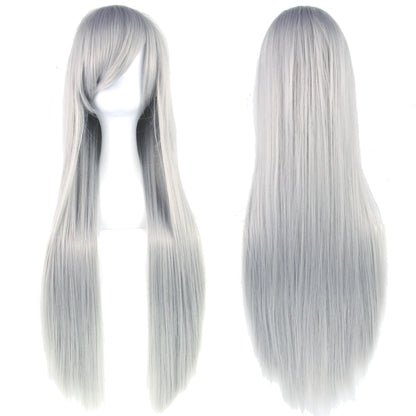 Soowee 80cm Synthetic Hair Wigs, White and Purple Cosplay Wigs, Black Straight Hair Wig for Party, Women's Wig.